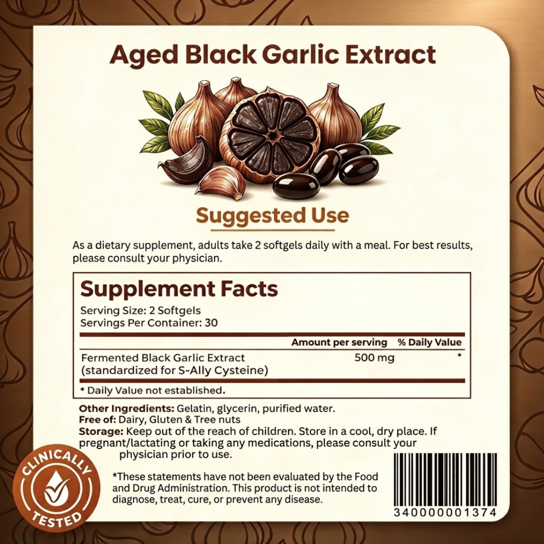 Black Garlic Extract (Fermented Odorless Softgels)